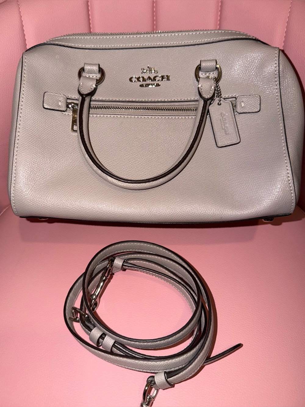 Coach Pebbled Leather Satchel Bag in Light Gray